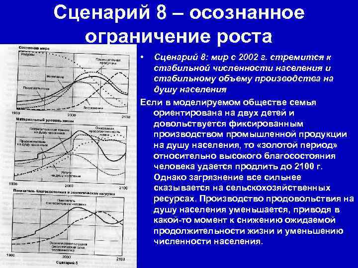 Сценарий 8 – осознанное ограничение роста • Сценарий 8: мир с 2002 г. стремится