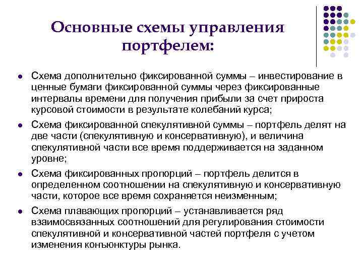 Основные схемы управления портфелем: Схема дополнительно фиксированной суммы – инвестирование в ценные бумаги фиксированной