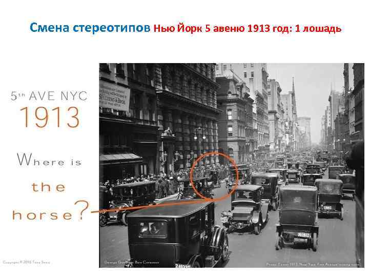 Смена стереотипов Нью Йорк 5 авеню 1913 год: 1 лошадь 