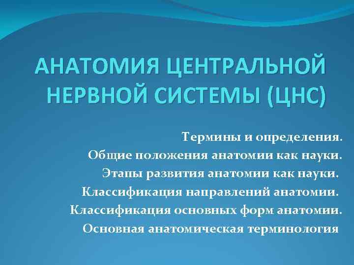 АНАТОМИЯ ЦЕНТРАЛЬНОЙ НЕРВНОЙ СИСТЕМЫ (ЦНС) Термины и определения. Общие положения анатомии как науки. Этапы