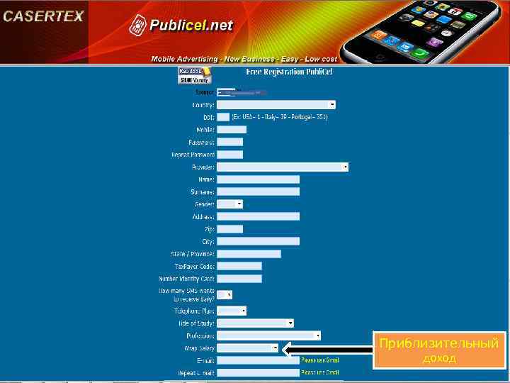 Приблизительный доход 