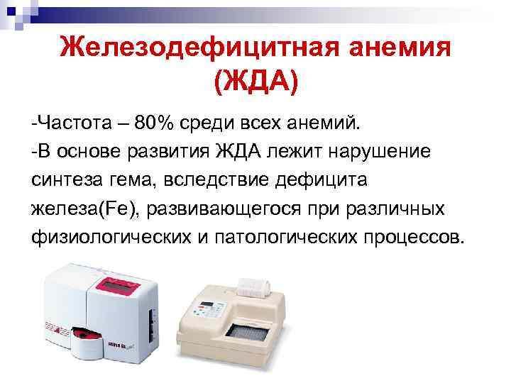 Железодефицитная анемия (ЖДА) -Частота – 80% среди всех анемий. -В основе развития ЖДА лежит