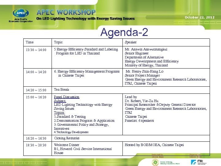 Agenda-2 Time Topic Speaker 13: 30 ~ 14: 00 5 Energy Efficiency Standard and