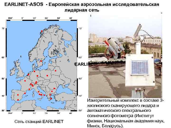 EARLINET-ASOS - Европейская аэрозольная исследовательская лидарная сеть EARLINET Сеть станций EARLINET Измерительный комплекс в