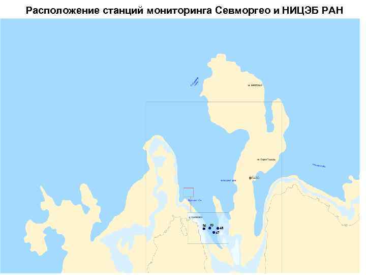 Расположение станций мониторинга Севморгео и НИЦЭБ РАН в Финском заливе в 2008 г. 