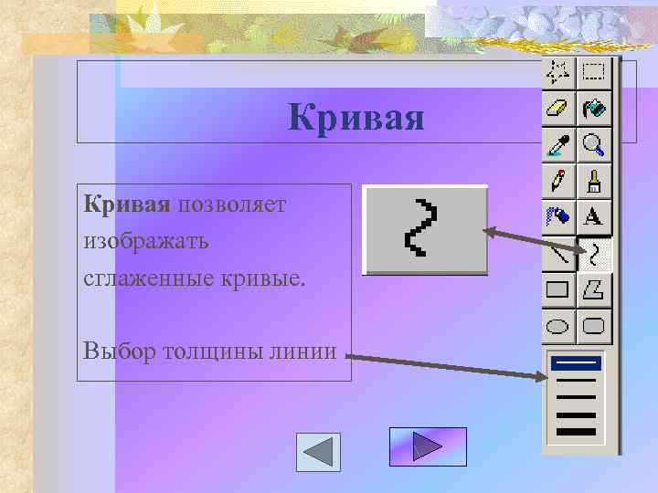 Кривая позволяет изображать сглаженные кривые. Выбор толщины линии 