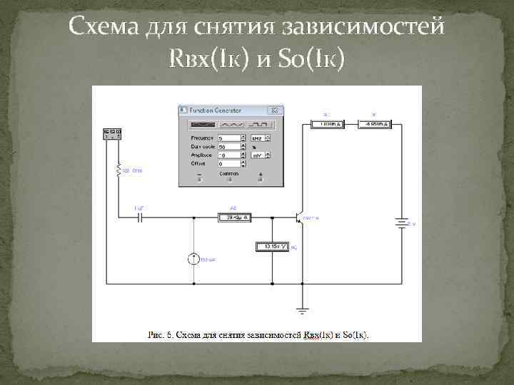 Схема для снятия зависимостей Rвх(Iк) и So(Iк) 