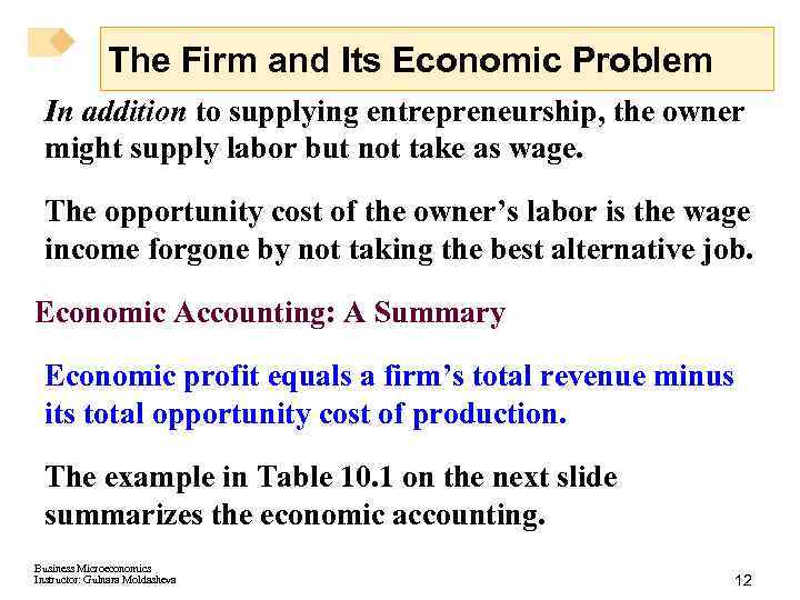 The Firm and Its Economic Problem In addition to supplying entrepreneurship, the owner might