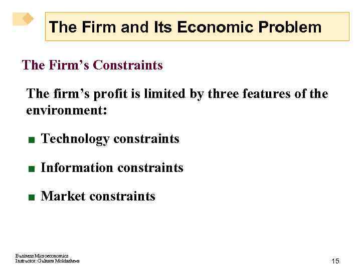 The Firm and Its Economic Problem The Firm’s Constraints The firm’s profit is limited