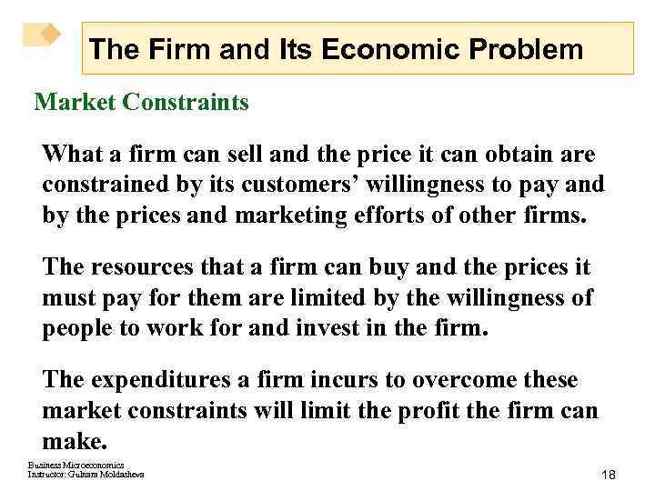 The Firm and Its Economic Problem Market Constraints What a firm can sell and