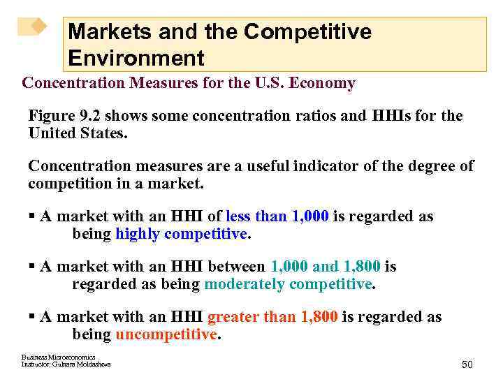 Markets and the Competitive Environment Concentration Measures for the U. S. Economy Figure 9.