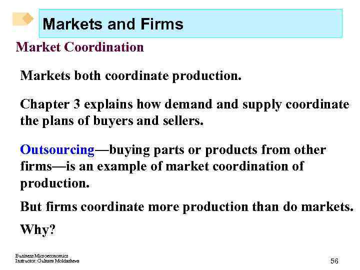 Markets and Firms Market Coordination Markets both coordinate production. Chapter 3 explains how demand