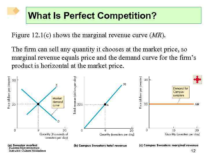 What Is Perfect Competition? Figure 12. 1(c) shows the marginal revenue curve (MR). The