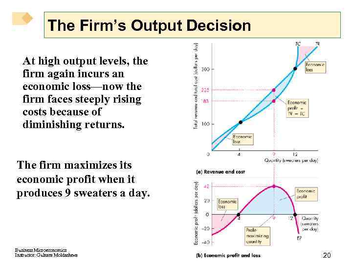 The Firm’s Output Decision At high output levels, the firm again incurs an economic