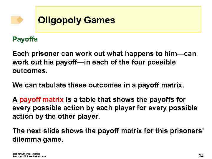 Oligopoly Games Payoffs Each prisoner can work out what happens to him—can work out