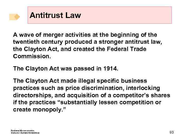 Antitrust Law A wave of merger activities at the beginning of the twentieth century