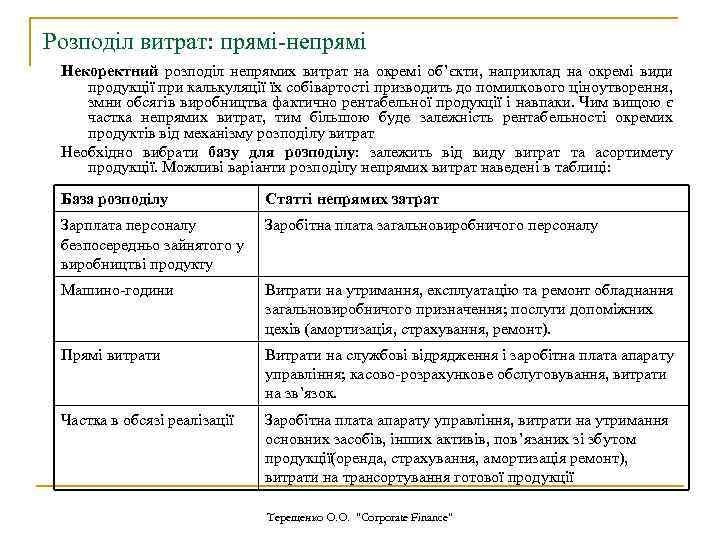 Розподіл витрат: прямі-непрямі Некоректний розподіл непрямих витрат на окремі об’єкти, наприклад на окремі види