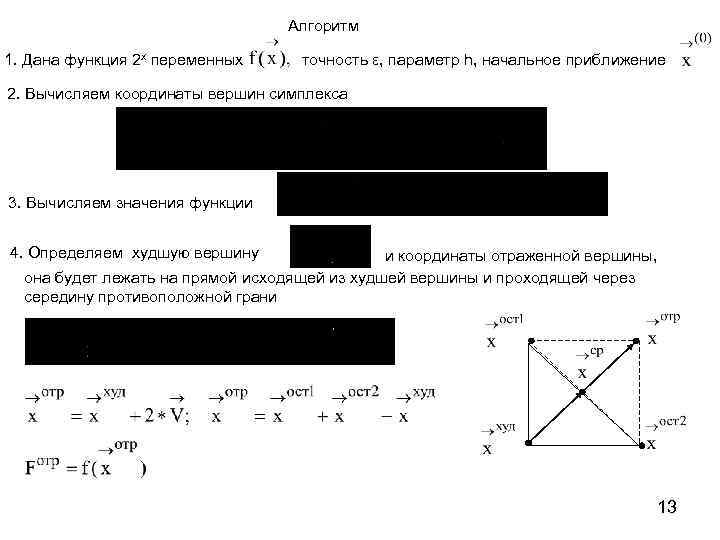 Алгоритм 1. Дана функция 2 x переменных точность ε, параметр h, начальное приближение 2.