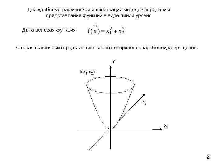 Для удобства графической иллюстрации методов определим представление функции в виде линий уровня Дана целевая