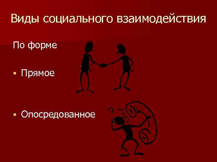 Виды социального взаимодействия По форме § Прямое § Опосредованное 