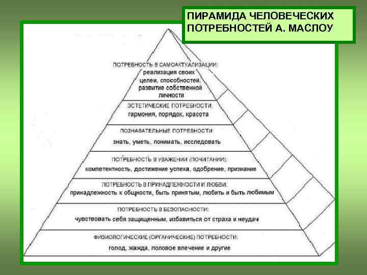 ПИРАМИДА ЧЕЛОВЕЧЕСКИХ ПОТРЕБНОСТЕЙ А. МАСЛОУ 