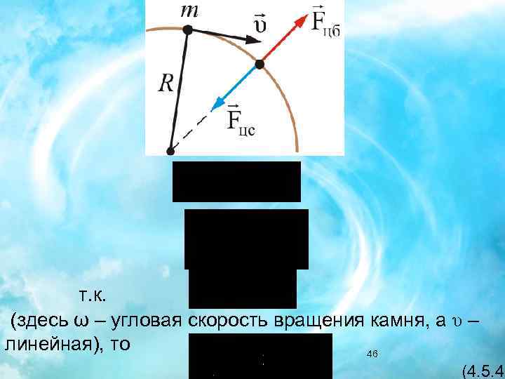 т. к. (здесь ω – угловая скорость вращения камня, а υ – линейная), то