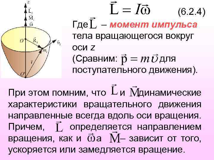 (6. 2. 4) Где – момент импульса тела вращающегося вокруг оси z (Сравним: для
