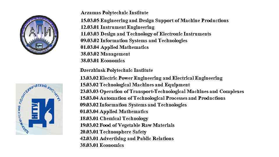 Arzamas Polytechnic Institute 15. 03. 05 Engineering and Design Support of Machine Productions 12.