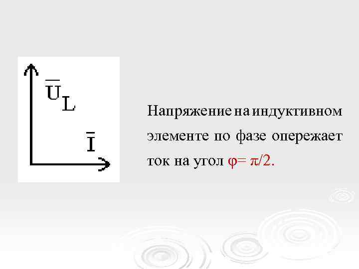 Напряжение на индуктивном элементе по фазе опережает ток на угол φ= π/2. 