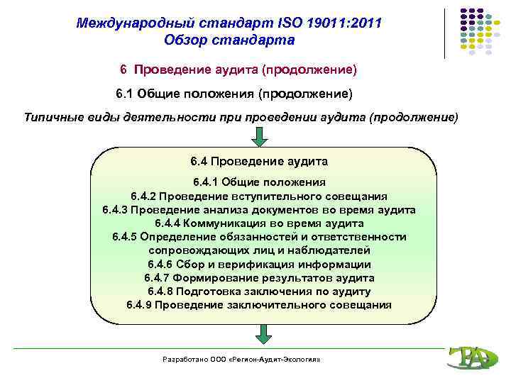 Международный стандарт ISO 19011: 2011 Обзор стандарта 6 Проведение аудита (продолжение) 6. 1 Общие
