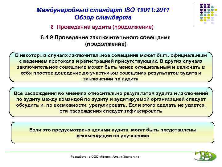 Международный стандарт ISO 19011: 2011 Обзор стандарта 6 Проведение аудита (продолжение) 6. 4. 9