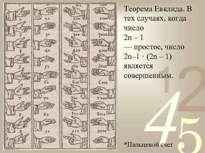 Теорема Евклида. В тех случаях, когда число 2 n – 1 — простое, число