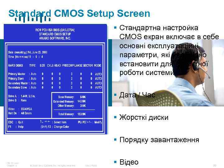 Standard CMOS Setup Screen § Стандартна настройка CMOS екран включає в себе основні експлуатаційні