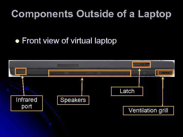 Components Outside of a Laptop l Front view of virtual laptop Latch Infrared port