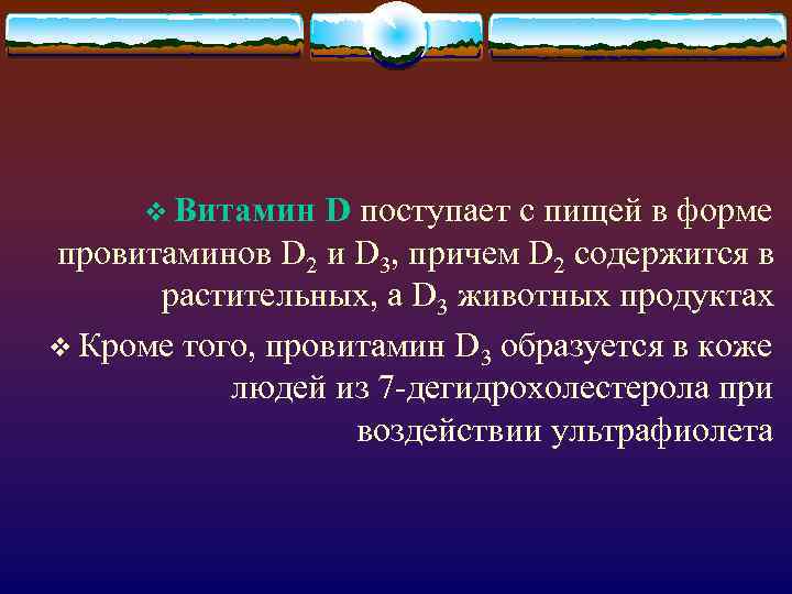 v Витамин D поступает с пищей в форме провитаминов D 2 и D 3,