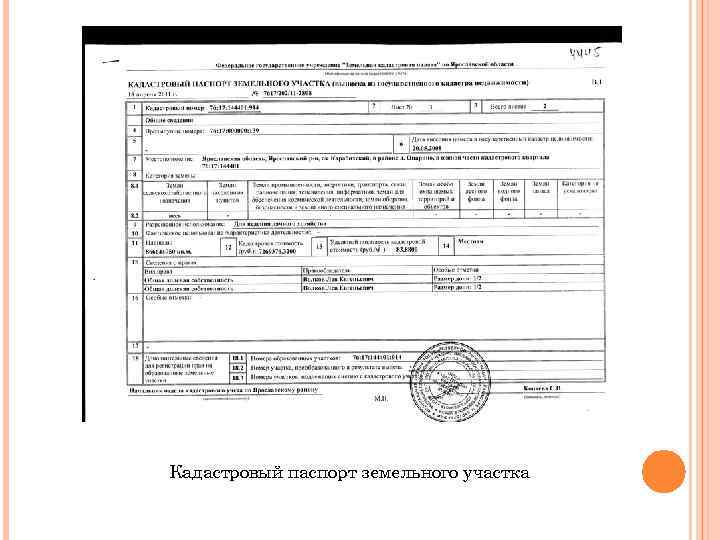 Кадастровый паспорт земельного участка 