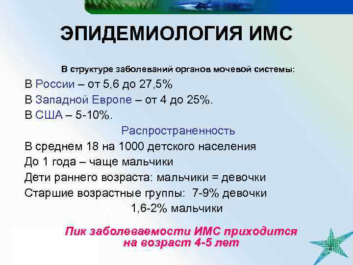 ЭПИДЕМИОЛОГИЯ ИМС В структуре заболеваний органов мочевой системы: В России – от 5, 6