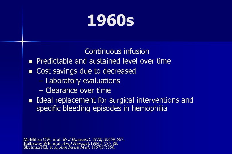 1960 s n n n Continuous infusion Predictable and sustained level over time Cost