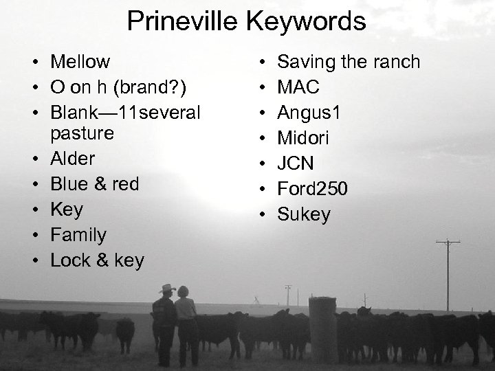 Prineville Keywords • Mellow • O on h (brand? ) • Blank— 11 several