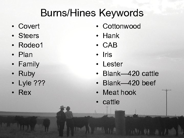 Burns/Hines Keywords • • Covert Steers Rodeo 1 Plan Family Ruby Lyle ? ?