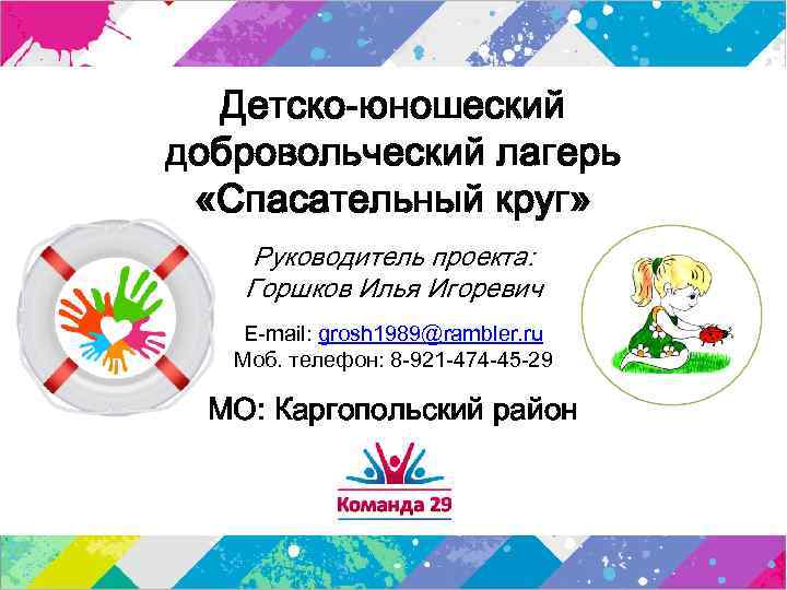 Детско-юношеский добровольческий лагерь «Спасательный круг» Руководитель проекта: Горшков Илья Игоревич E-mail: grosh 1989@rambler. ru