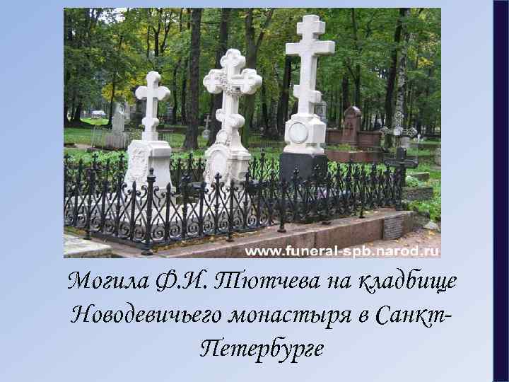 Могила Ф. И. Тютчева на кладбище Новодевичьего монастыря в Санкт. Петербурге 