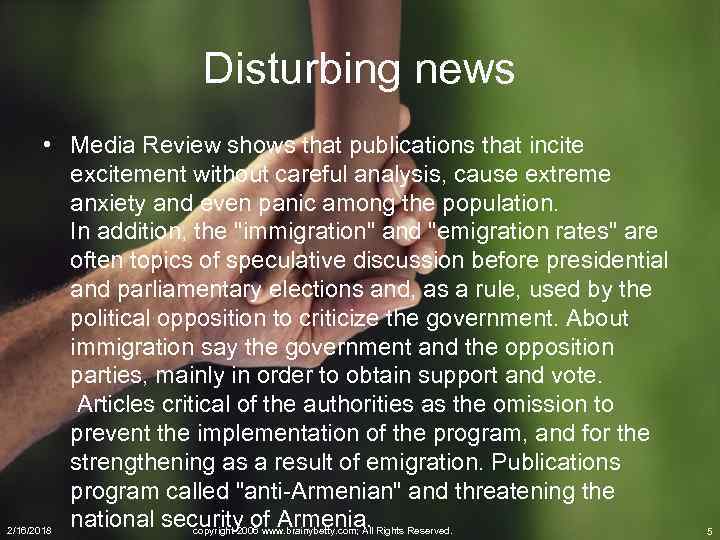 Disturbing news • Media Review shows that publications that incite excitement without careful analysis,