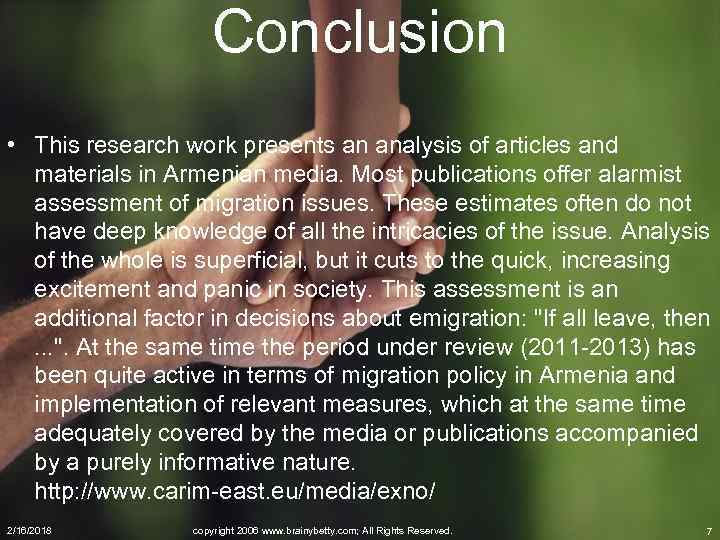 Conclusion • This research work presents an analysis of articles and materials in Armenian
