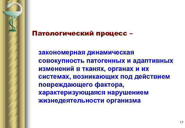 Патологический процесс – закономерная динамическая совокупность патогенных и адаптивных изменений в тканях, органах и