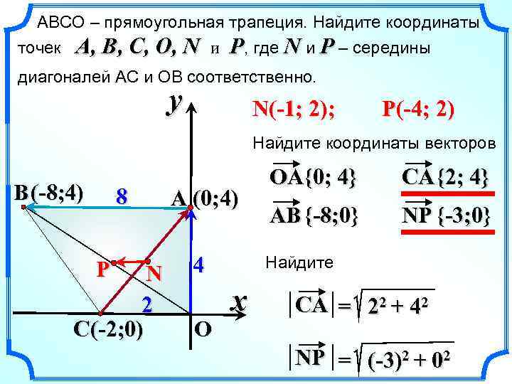 ABCО – прямоугольная трапеция. Найдите координаты точек A , B , C , O,