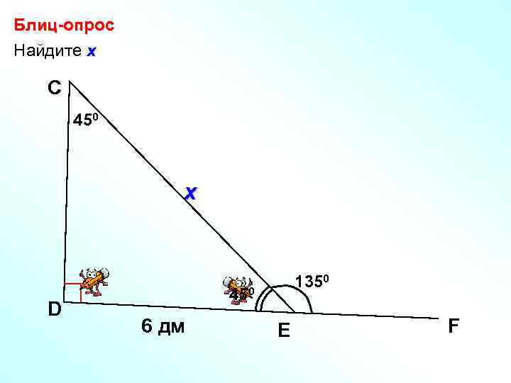 Блиц-опрос Найдите х С 450 х D 1350 450 6 дм E F 