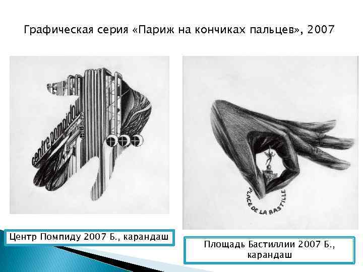 Графическая серия «Париж на кончиках пальцев» , 2007 Центр Помпиду 2007 Б. , карандаш