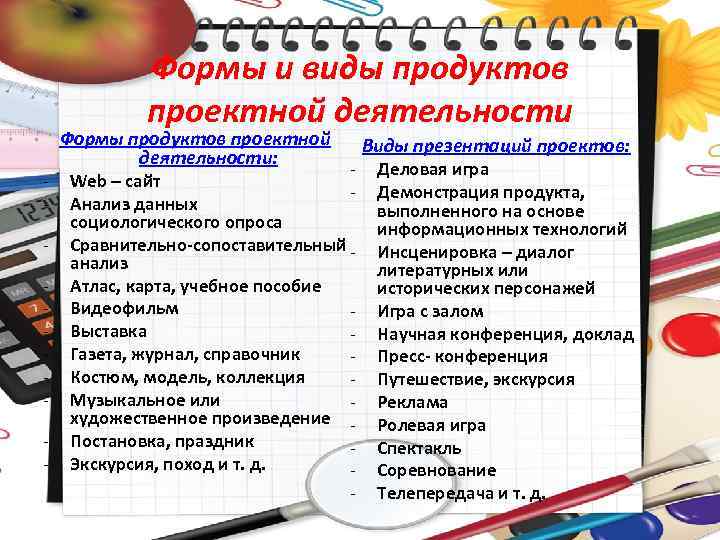 Формы и виды продуктов проектной деятельности - Формы продуктов проектной деятельности: Web – сайт