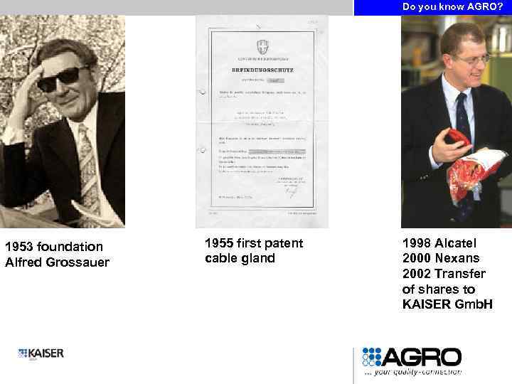 Do you know AGRO? 1953 foundation Alfred Grossauer 1955 first patent cable gland 1998